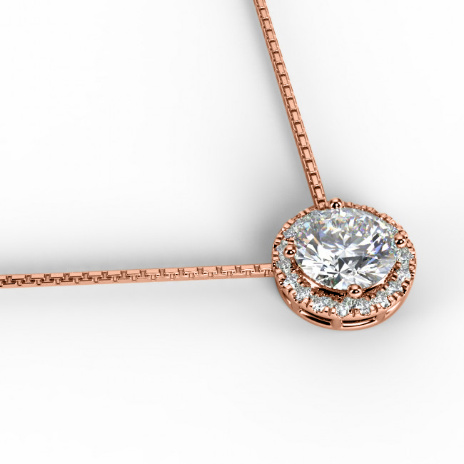 Solitaire 1 Carat Round Cut Real Moissanite Halo Pendant Necklace in 18k White Gold Over Silver