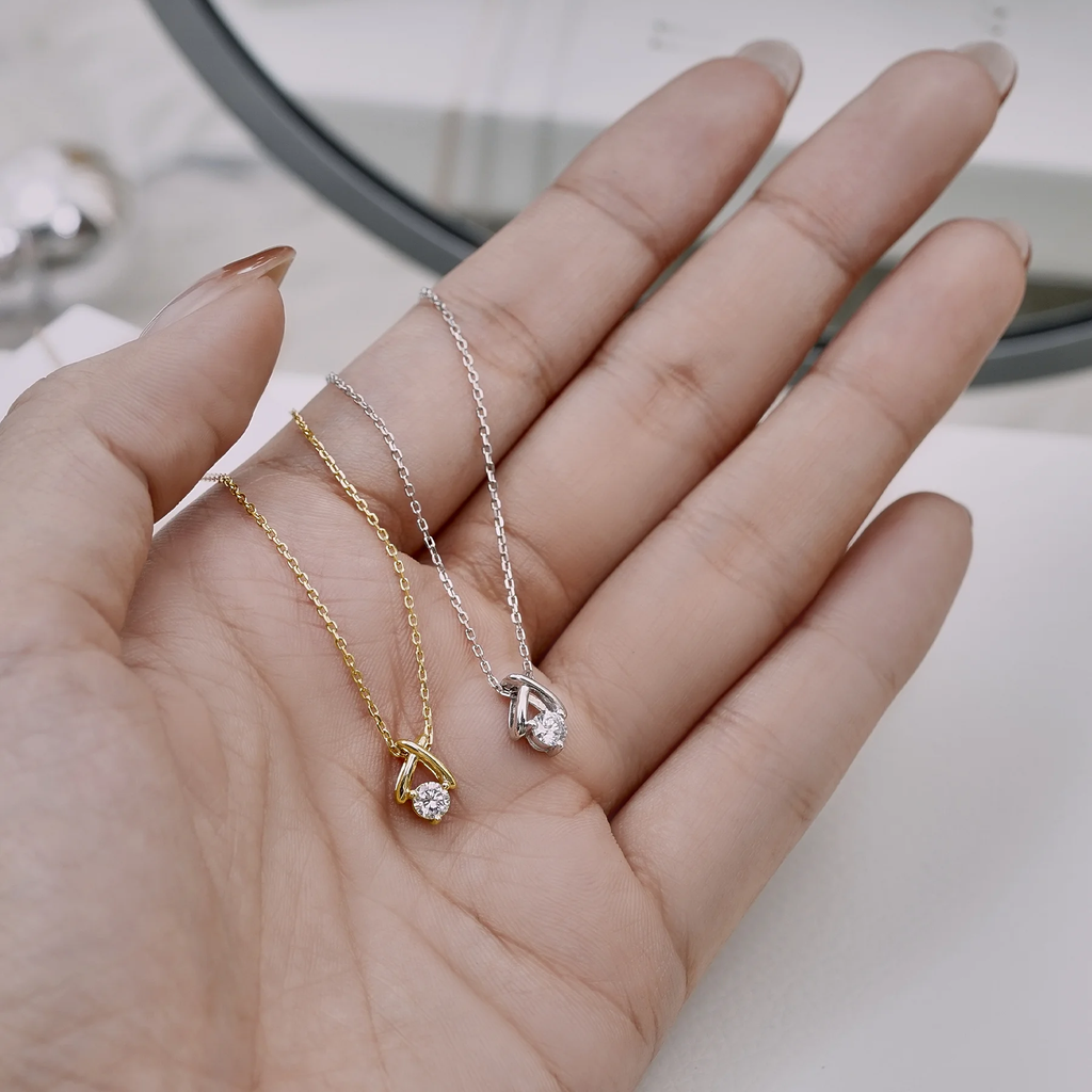 JeenMata X-Shaped Round Cut Certified Lab Diamond Pendant Necklace in 18K White Gold over Silver