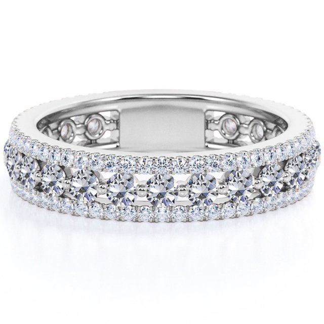 JeenMata Double Pave - 0.75 Carat Round Brilliant Cut Moissanite - Eternity Anniversary Ring - 18K Rose Gold Plating for Women
