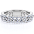 JeenMata Double Pave - 0.75 Carat Round Brilliant Cut Moissanite - Eternity Anniversary Ring - 18K White Gold Plating for Women