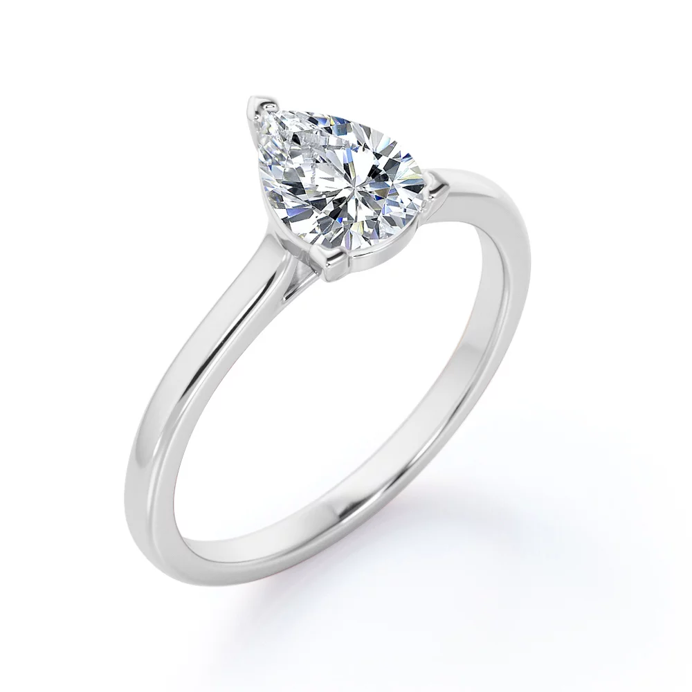 Classic 1 Carat Pear Cut Moissanite Solitaire Engagement Ring