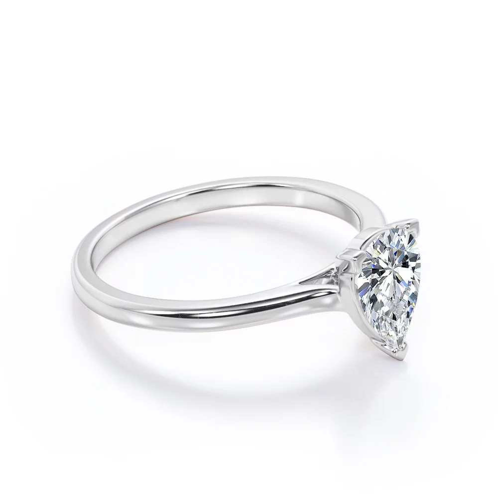 Classic 1 Carat Pear Cut Moissanite Solitaire Engagement Ring