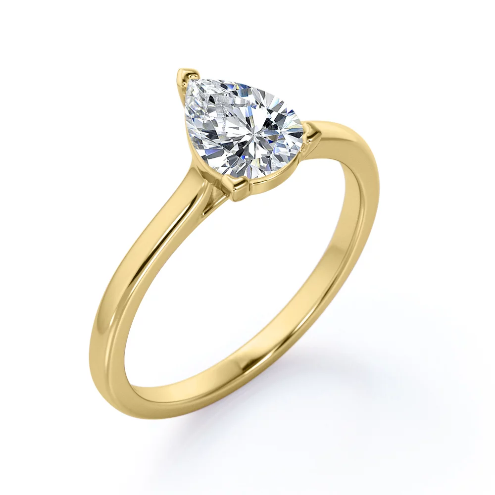 Classic 1 Carat Pear Cut Moissanite Solitaire Engagement Ring