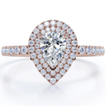 JeenMata Pave Style 1 Carat Pear-Shaped Moissanite Double Halo Cluster Engagement Ring in 18K Black Gold Plating for Women