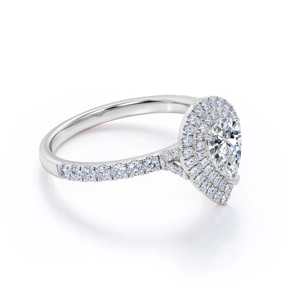 JeenMata Pave Style 1 Carat Pear-Shaped Moissanite Double Halo Cluster Engagement Ring in 18K Black Gold Plating for Women