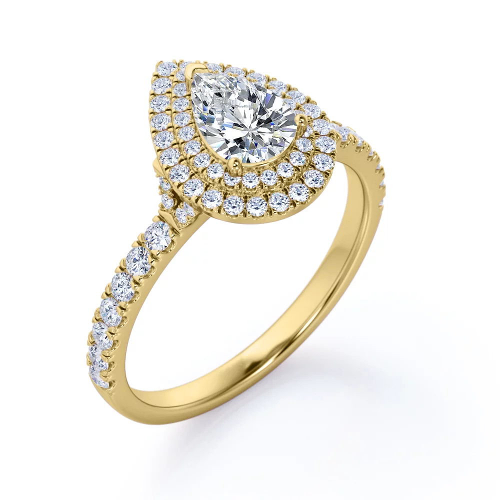 JeenMata Pave Style 1 Carat Pear-Shaped Moissanite Double Halo Cluster Engagement Ring in 18K Black Gold Plating for Women