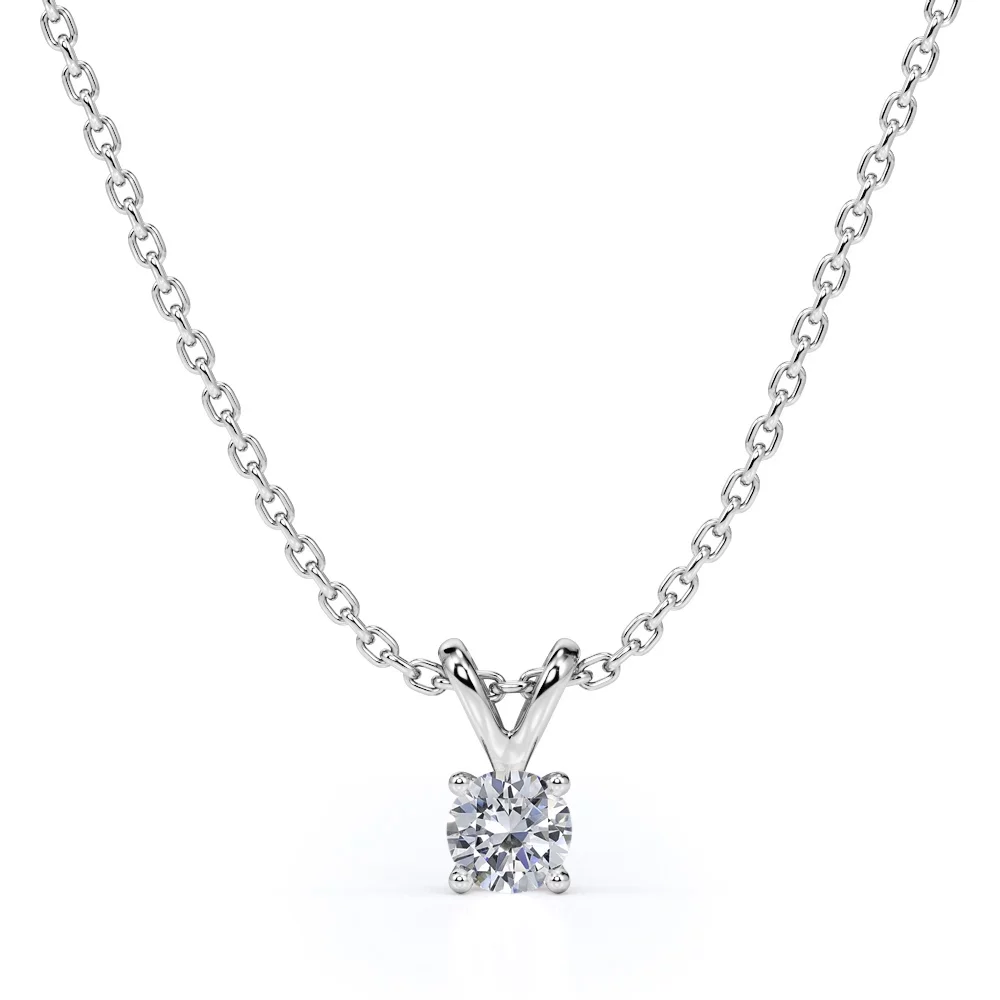 Classic Round Brilliant Cut Diamond Solitaire Pendant Necklace in 18K White Gold Plating over Silver, Adult, Female