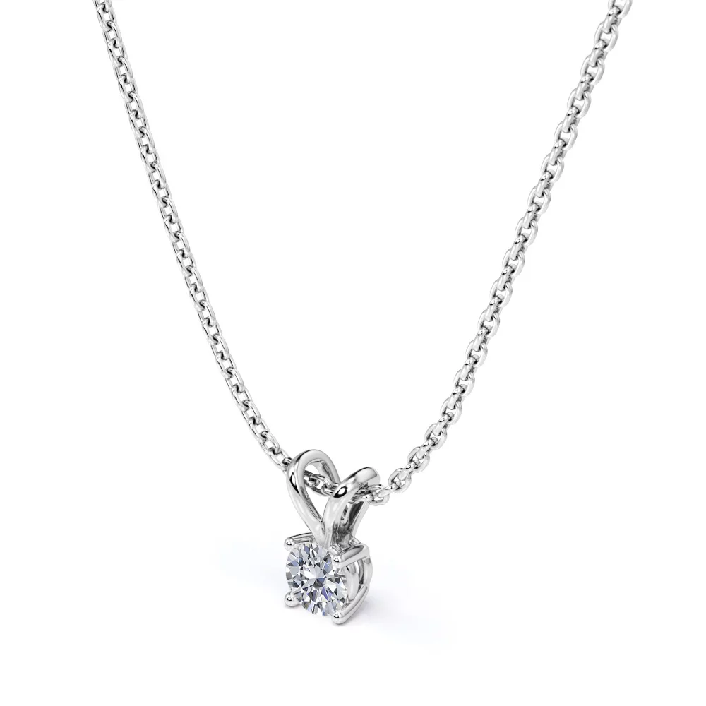 Classic Round Brilliant Cut Diamond Solitaire Pendant Necklace in 18K White Gold Plating over Silver, Adult, Female