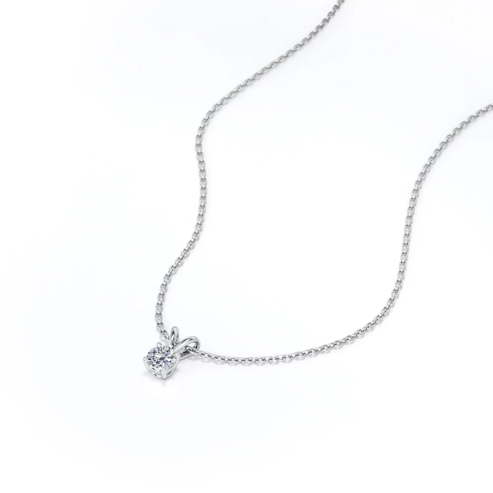 Classic Round Brilliant Cut Diamond Solitaire Pendant Necklace in 18K White Gold Plating over Silver, Adult, Female