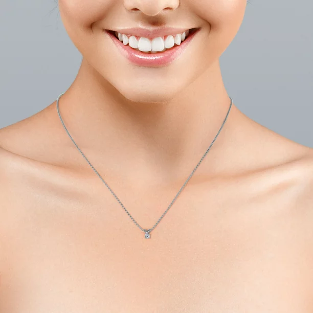 Classic Round Brilliant Cut Diamond Solitaire Pendant Necklace in 18K White Gold Plating over Silver, Adult, Female