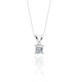 Classic Princess Cut Diamond Solitaire Pendant Necklace in 18K White Gold Plating over Silver