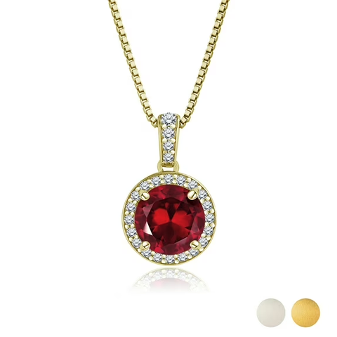 2 Carat January Birthstone Necklace - with Crystal Made with Swarovski - Halo Round Cut Necklace Pendant in White Gold Plating