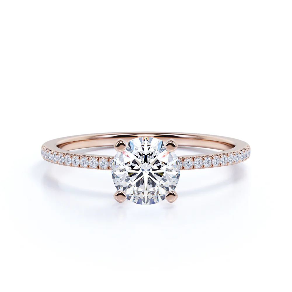 Certified 1.25 CT Round Lab Diamond Four Prong Pave Engagement Ring