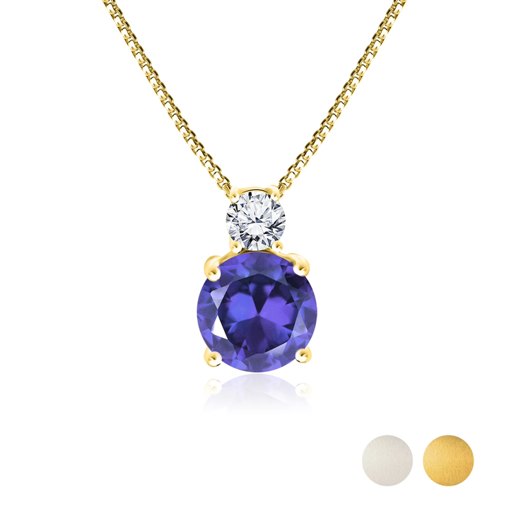 JeenMata 3.75 Carat June Alexandrite Birthstone Necklace - Dangling Round Cut Necklace Pendant in White Gold Plating for Women