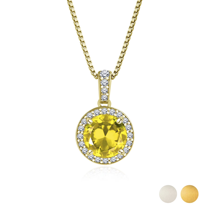 2 Carat November Birthstone Necklace - with Crystal Made with Swarovski - Halo Round Cut Necklace Pendant in White Gold Plating