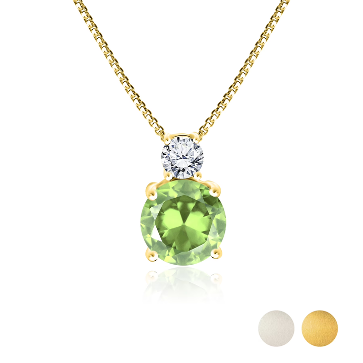 JeenMata 3.75 Carat August Peridot Birthstone Necklace - Dangling Round Cut Necklace Pendant in White Gold Plating for Women