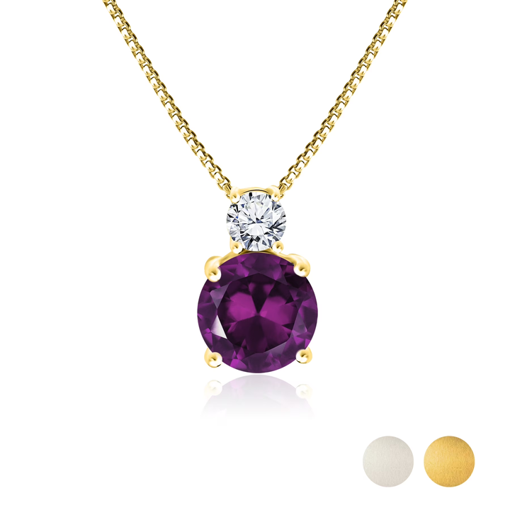 JeenMata 3.75 Carat February Amethyst Birthstone Necklace - Dangling Round Cut Necklace Pendant in White Gold Plating for Women
