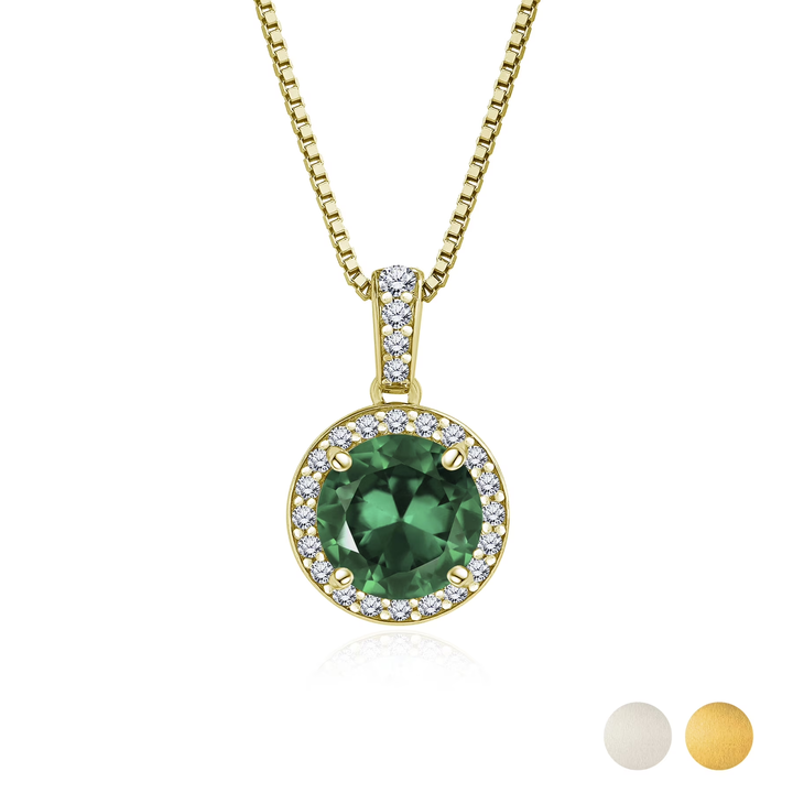 2 Carat May Birthstone Necklace - with Crystal Made with Swarovski - Halo Round Cut Necklace Pendant in White Gold Plating