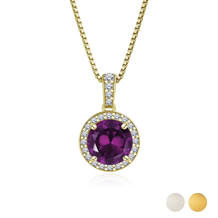2 Carat February Birthstone Necklace - with Crystal Made with Swarovski - Halo Round Cut Necklace Pendant in White Gold Plating