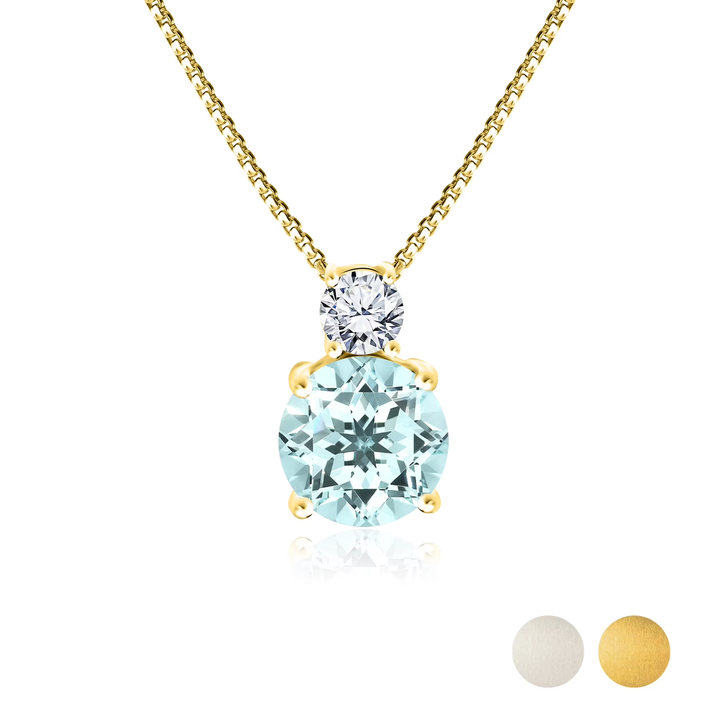 2 Carat March Birthstone Necklace - with Crystal Made with Swarovski - Dangling Round Cut Necklace Pendant in White Gold Plating