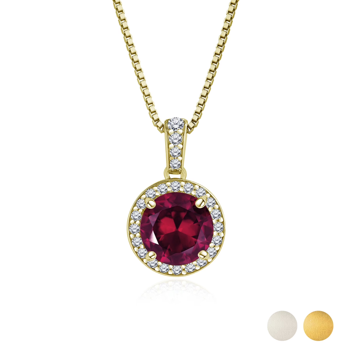 2 Carat July Birthstone Necklace - with Crystal Made with Swarovski - Halo Round Cut Necklace Pendant in White Gold Plating