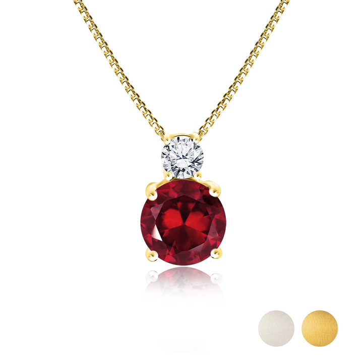 JeenMata 3.75 Carat January Garnet Birthstone Necklace - Dangling Round Cut Necklace Pendant in White Gold Plating for Women