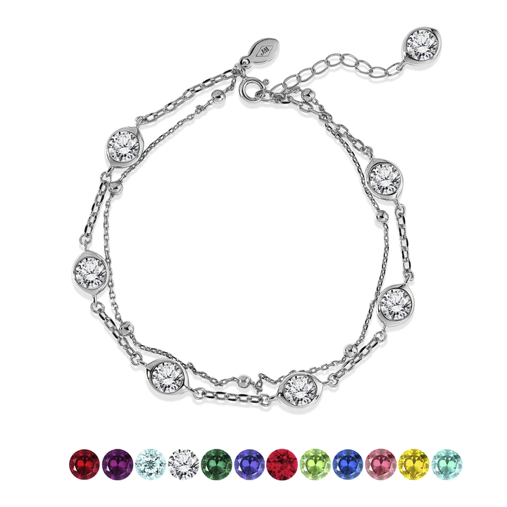 3.5 Carat April Birthstone Double Layer Bracelet - with Crystal Made with Swarovski - in Yellow Gold Plating
