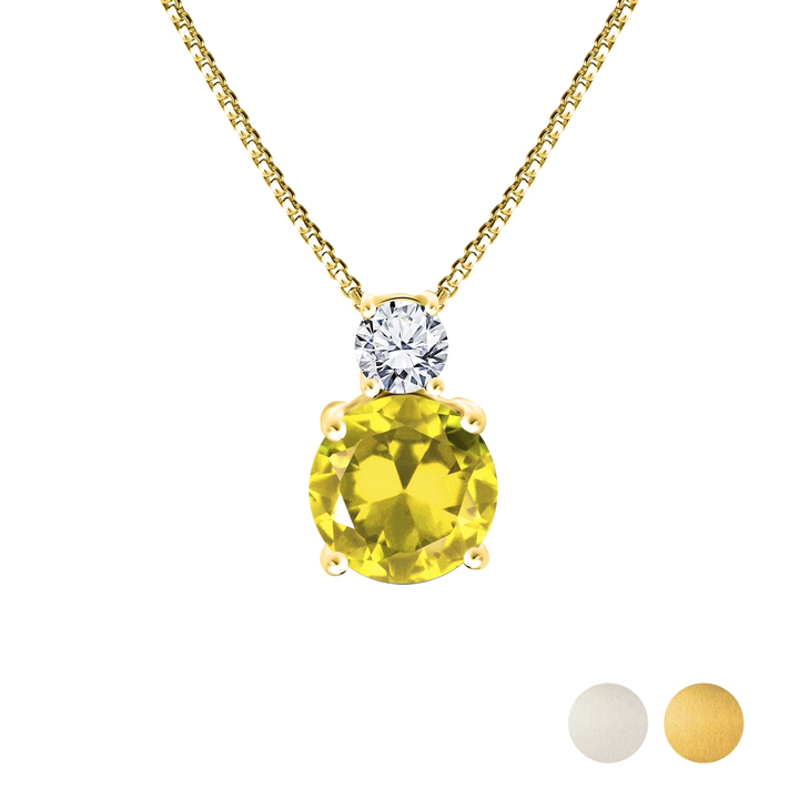 JeenMata 3.75 Carat November Citrine Birthstone Necklace - Dangling Round Cut Necklace Pendant in White Gold Plating for Women