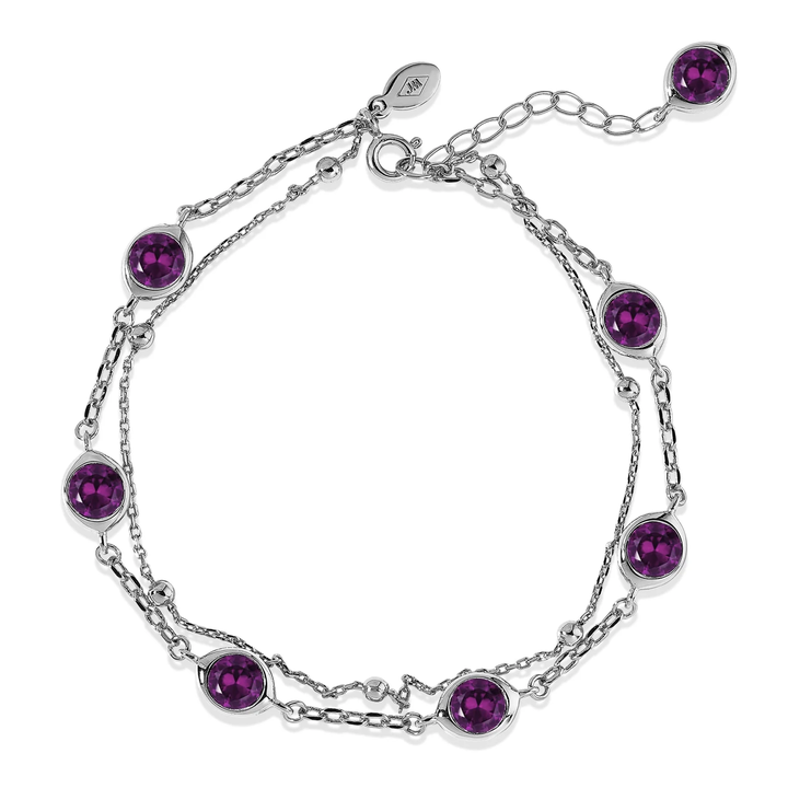 3.5 Carat February Birthstone Double Layer Bracelet - with Crystal Made with Swarovski - in Yellow Gold Plating