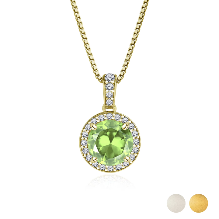 2 Carat August Birthstone Necklace - with Crystal Made with Swarovski - Halo Round Cut Necklace Pendant in White Gold Plating