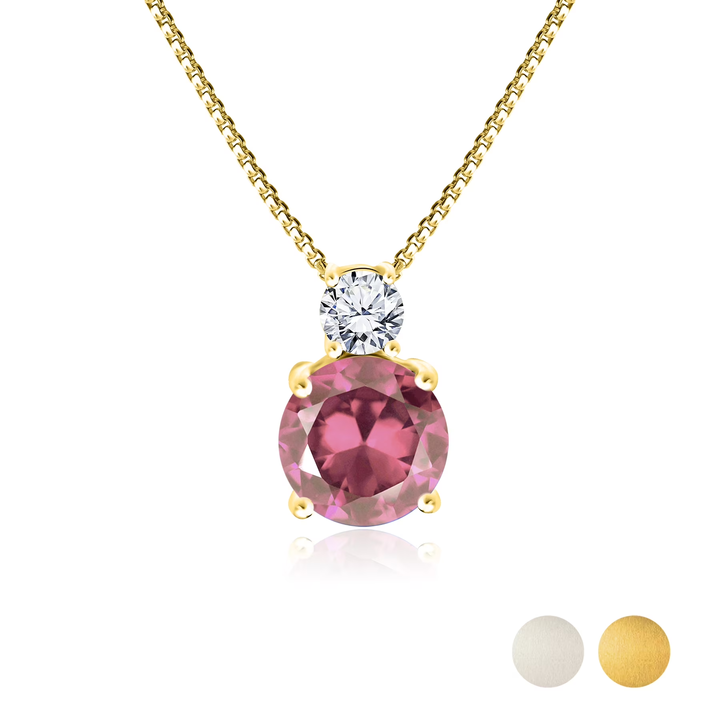 JeenMata 3.75 Carat October Pink Tourmaline Birthstone Necklace - Dangling Round Cut Necklace Pendant in White Gold Plating for Women