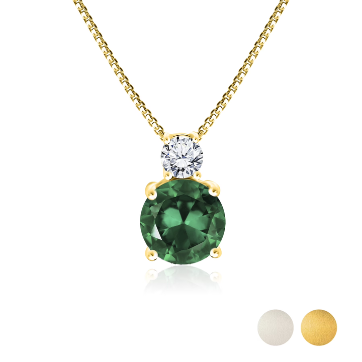 JeenMata 3.75 Carat May Emerald Birthstone Necklace - Dangling Round Cut Necklace Pendant in White Gold Plating for Women