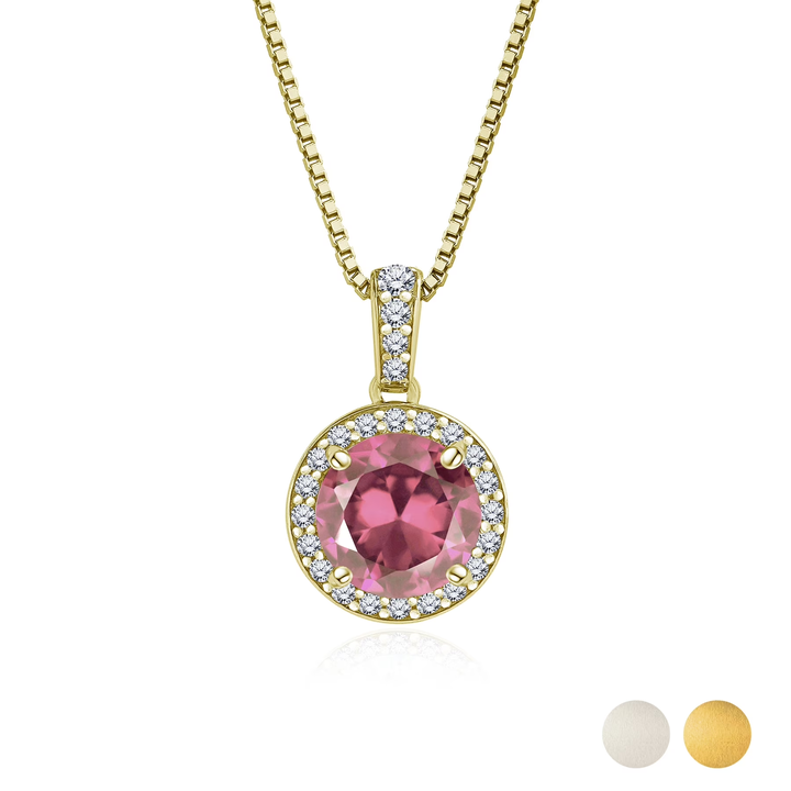 2 Carat October Birthstone Necklace - with Crystal Made with Swarovski - Halo Round Cut Necklace Pendant in White Gold Plating