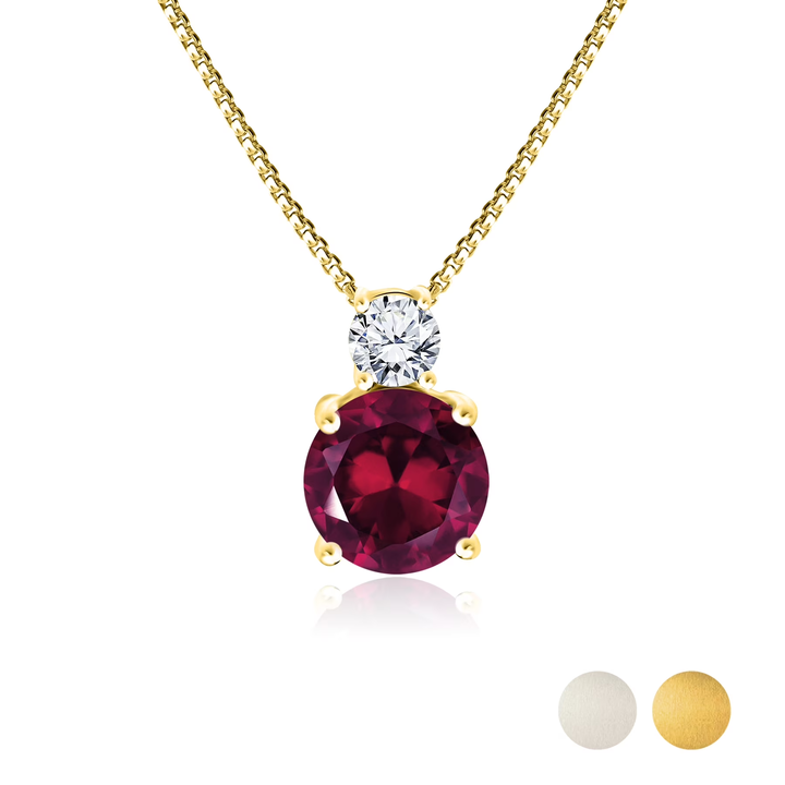 JeenMata 3.75 Carat July Ruby Birthstone Necklace - Dangling Round Cut Necklace Pendant in White Gold Plating for Women