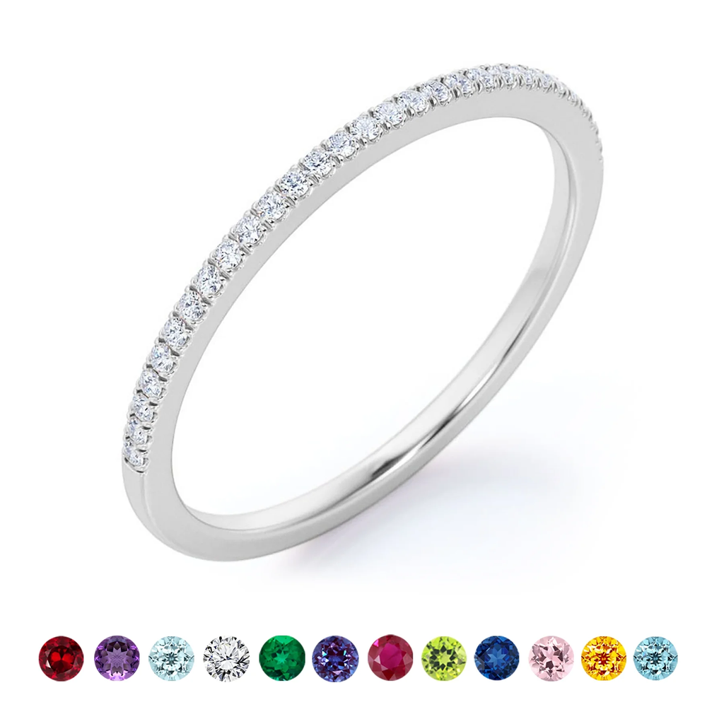 JeenMata Pave Accented - 0.25 Carat Round Cut -April Birthstone- Classic Wedding Band - 18K White Gold Plating for Women
