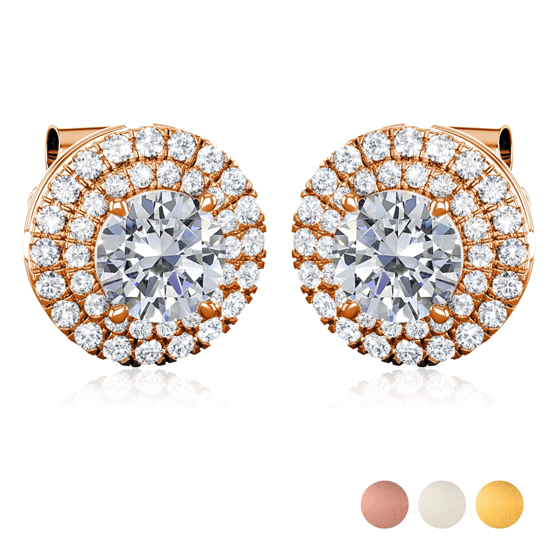 JeenMata Lab Grown Diamond Halo Stud Earrings - Round Cut Stud Earrings for Women