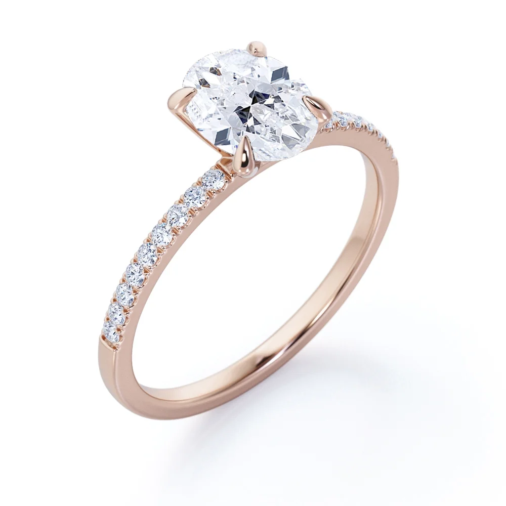 Pave 1.50 Carat Oval Cut Moissanite Engagement Ring