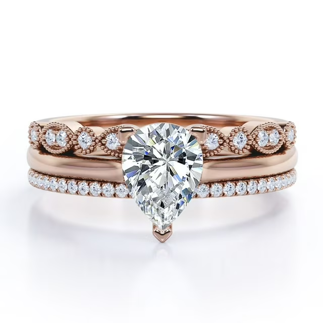 Art Deco 2 Carat Pear Cut Moissanite Pave Trio Set