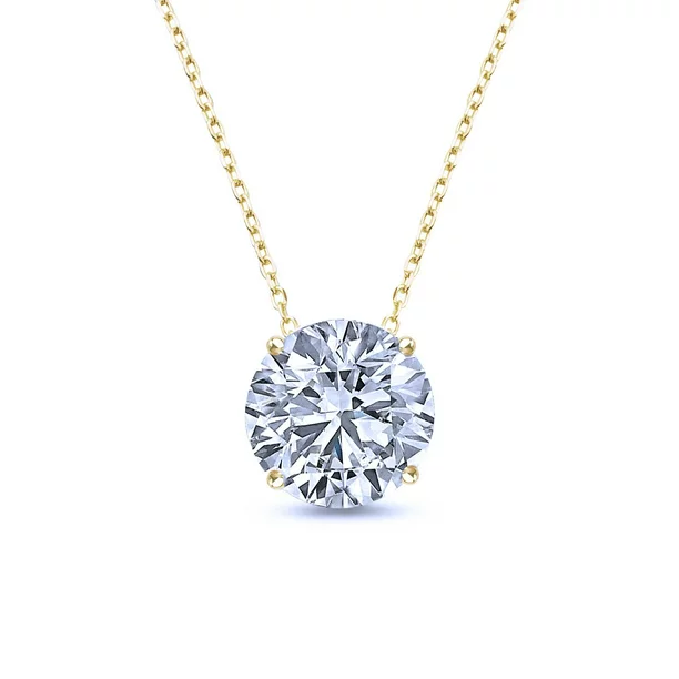 JeenMata 1 Carat Moissanite - April Birthstone Solitaire Pendant Necklace in 18K Yellow Gold over Silver, Female, Adult