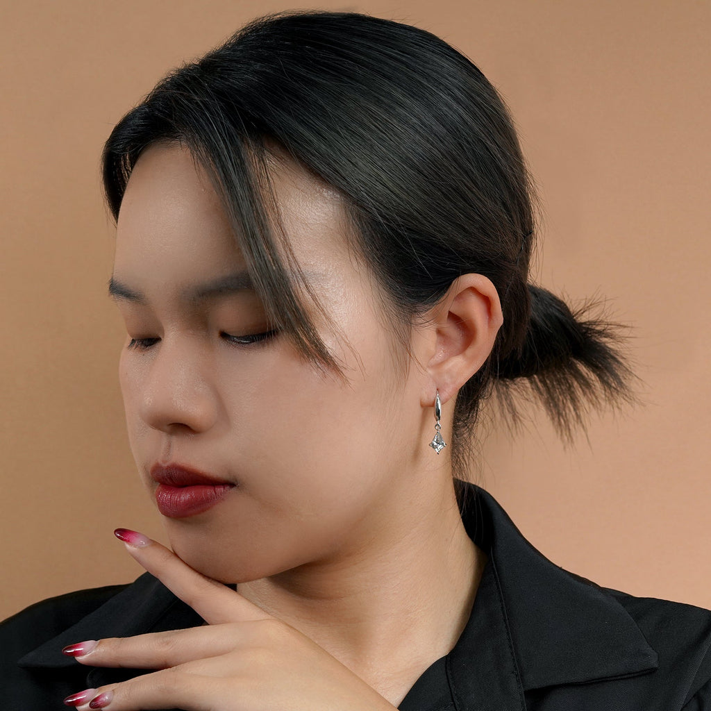 Fancy 1.75 Carat Kite Shaped Moissanite Dangle Earrings in 18K White Gold over Silver