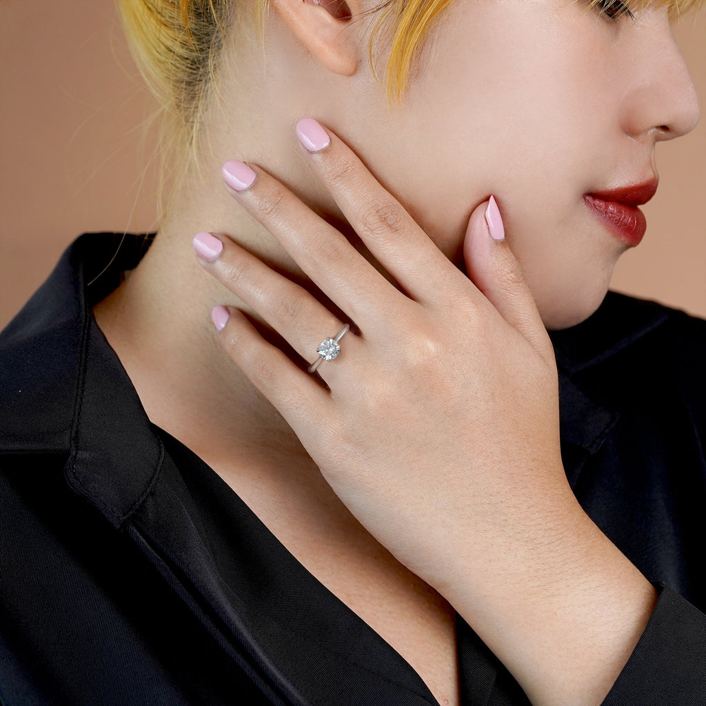 Solitaire 1 Carat Cushion Cut Moissanite Engagement Ring