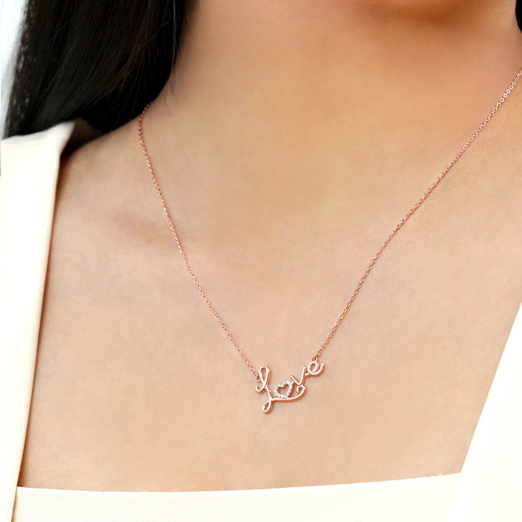 Enchanting Love Real Diamond Pendant Necklace in 18K White Gold over Silver