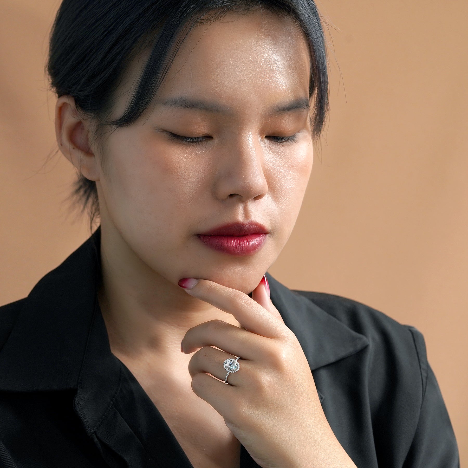 1.50 Carat Oval Cut Moissanite Engagement Ring - Bridal Set - Halo Ring - Handmade Ring - 18k White Gold Over Silver