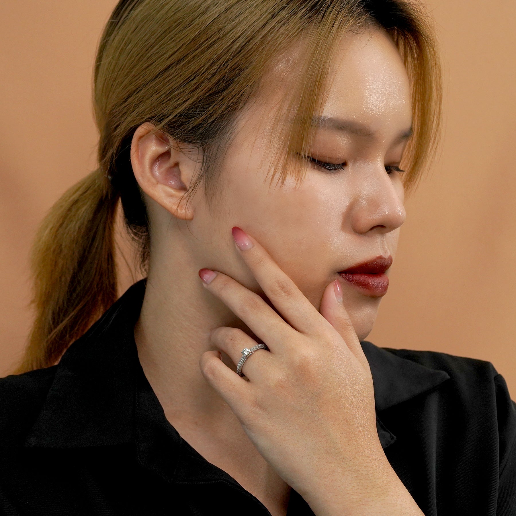 Micro Pave Set 1.50 Carat Round Cut Moissanite Engagement Ring