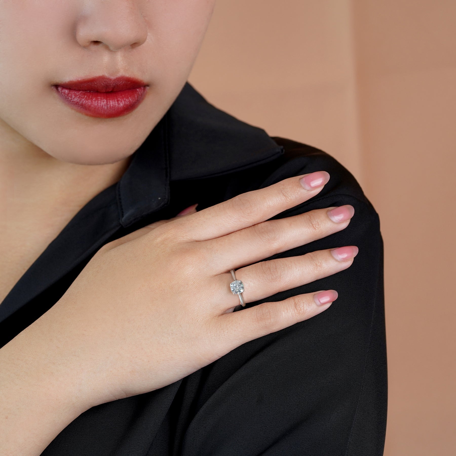 Solitaire 1 Carat Cushion Cut Moissanite Engagement Ring