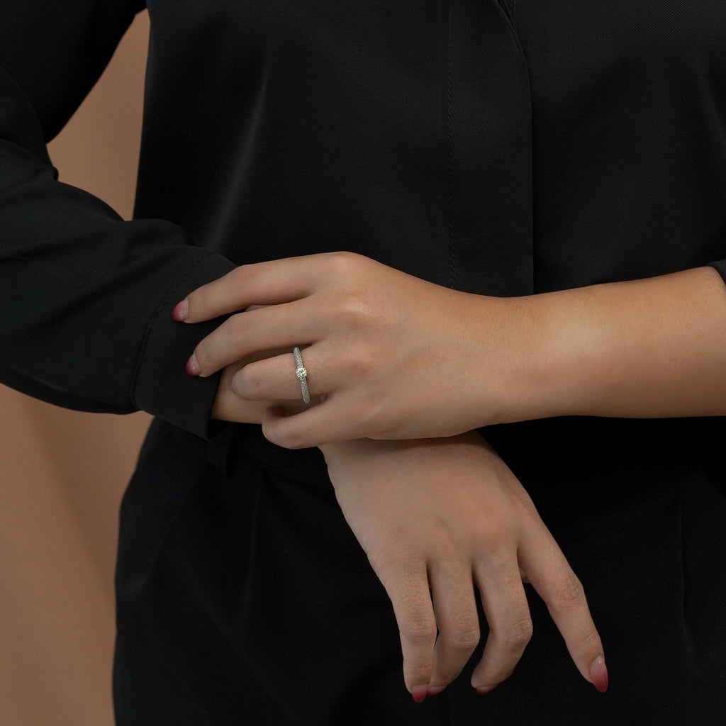 Micro Pave Set 1.50 Carat Round Cut Moissanite Engagement Ring