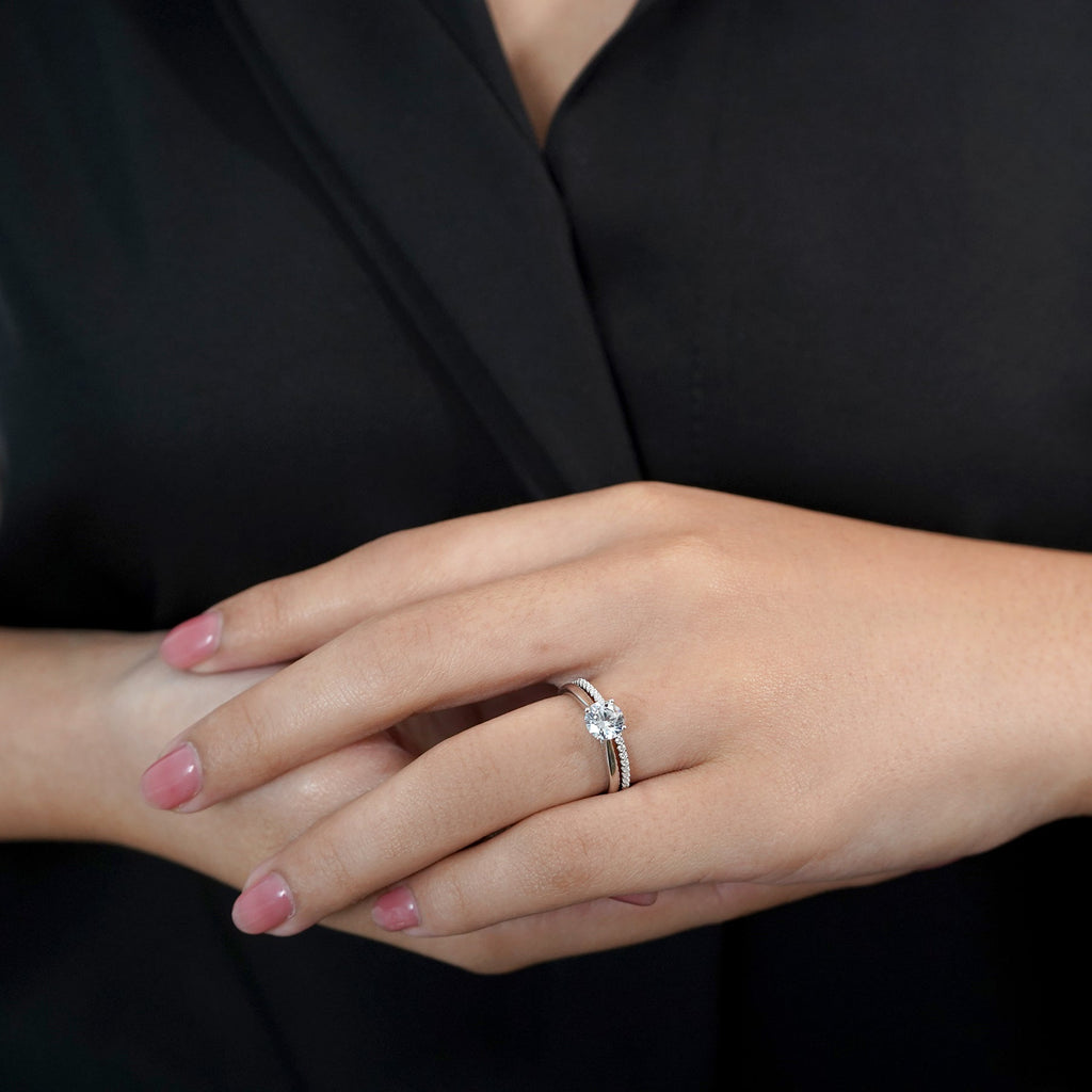 Four Prong 1.25 Carat Round Cut Moissanite Bridal Set