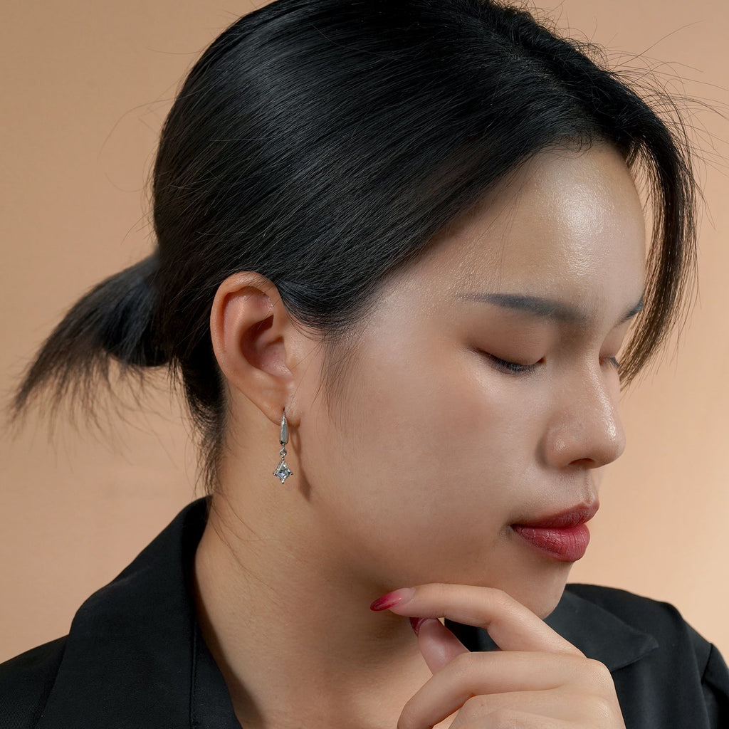 Fancy 1.75 Carat Kite Shaped Moissanite Dangle Earrings in 18K White Gold over Silver