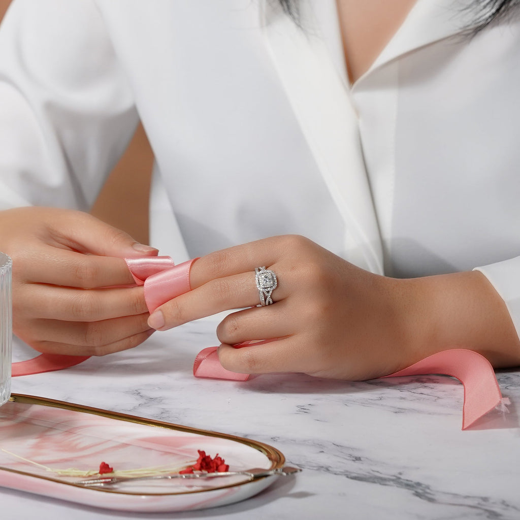 Double Halo 1.25 ct Square Moissanite Infinity Bridal Set