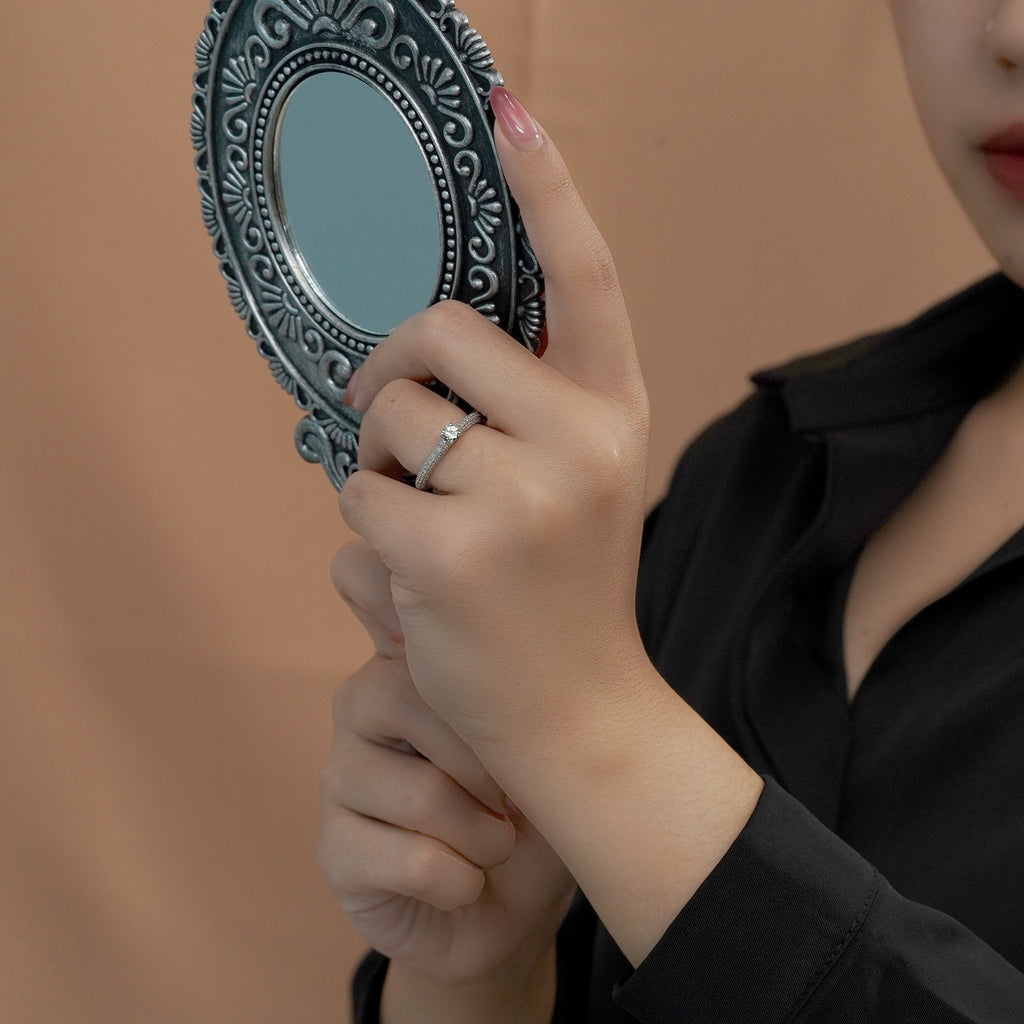 Micro Pave Set 1.50 Carat Round Cut Moissanite Engagement Ring